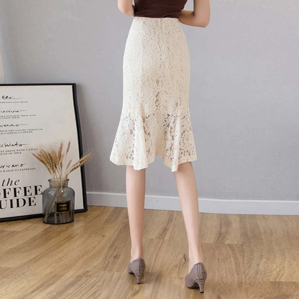 

Vintage lace skirts for women fashion high waist black apricot Mermaid skirts ladies casual midi skirt streetwear party skirts