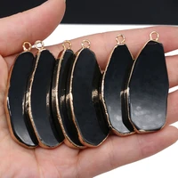 natural black agates pendants golden plated water drop shape stone pendants diy for necklace or jewelry making 25x45 27x47mm