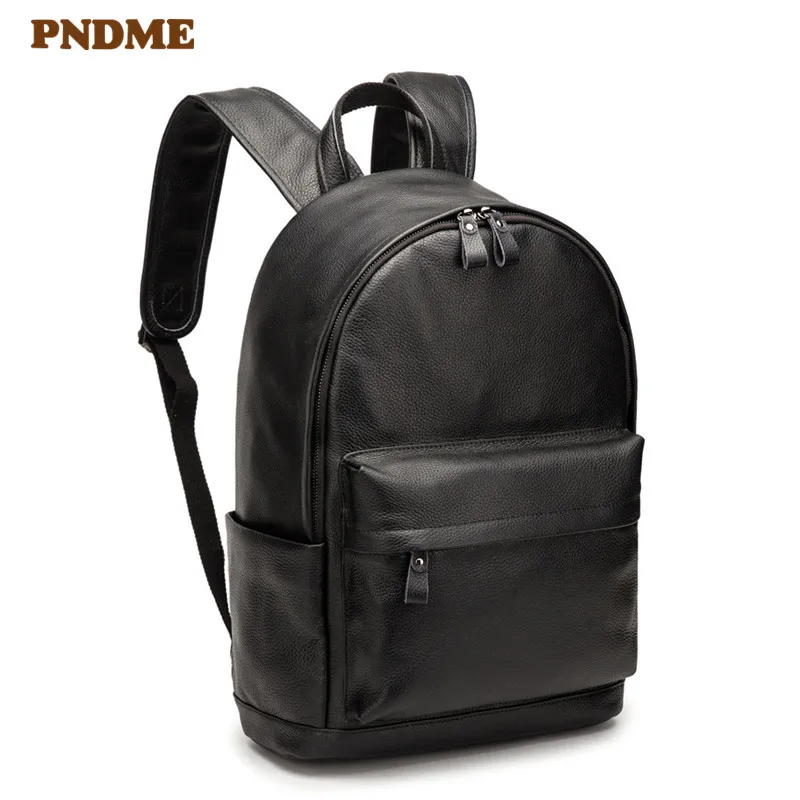 Casual simple genuine leather men s backpack business vintage real first layer cowhide outdoor travel work black laptop bagpack