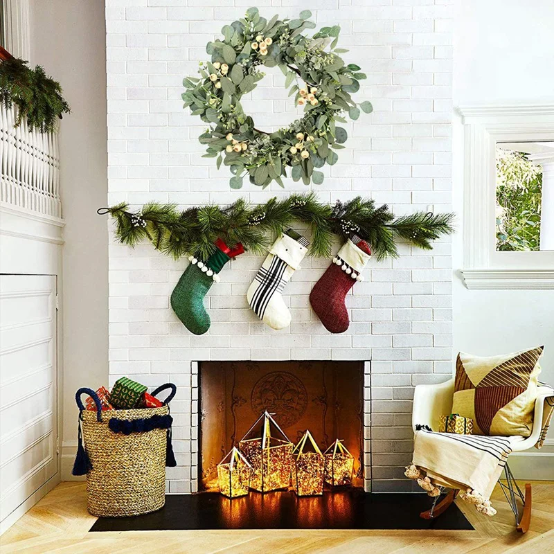 

Eucalyptus Wreaths for Front Door, Handmade Green Leaves Wreath for All Seasons, for Home Wall, Porches, Door Decor