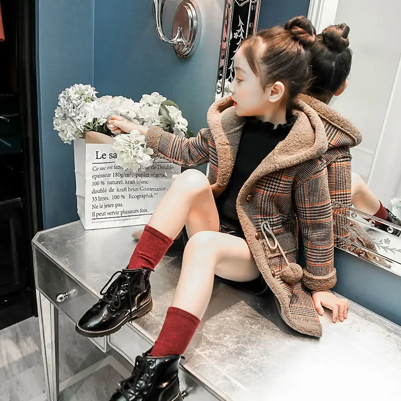 Теплое пальто для девочек подростков модная одежда из хлопка и бархата Длинная