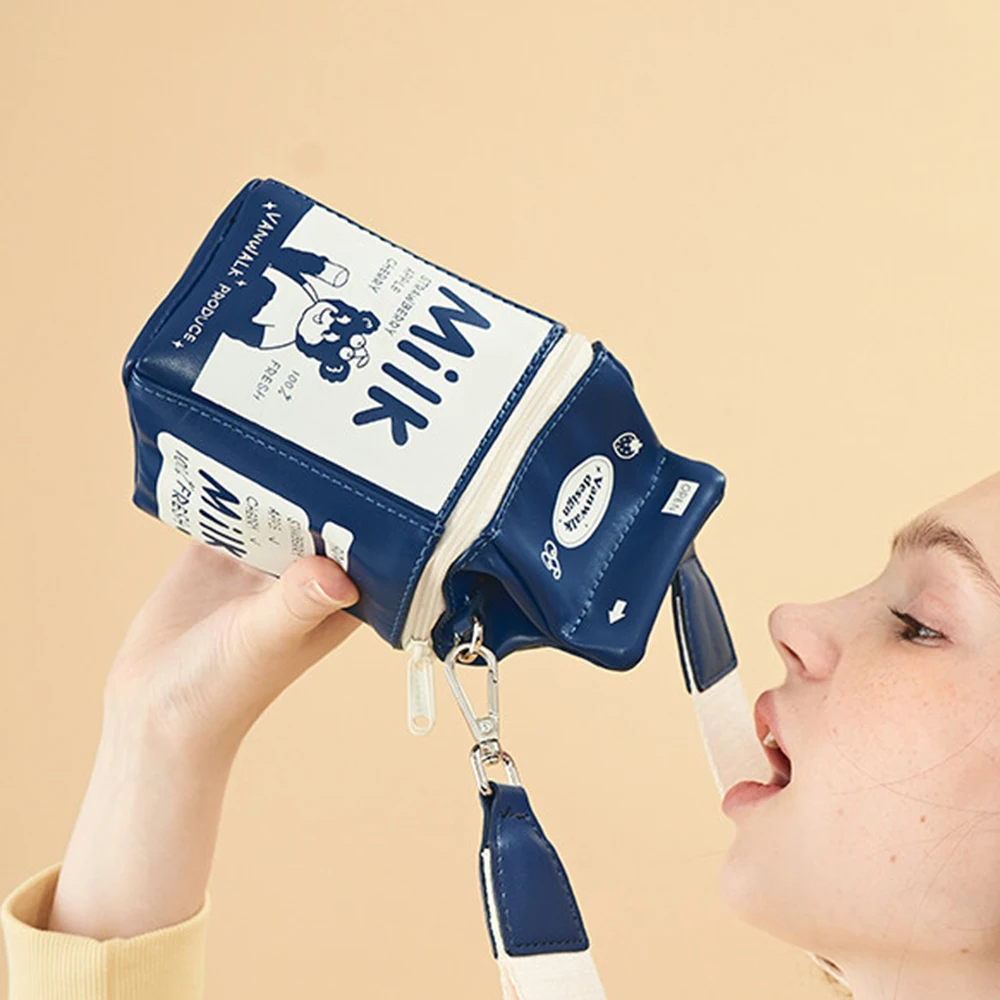 

Cute Milk Box Shoulder Bag Mini Drink Square Flaps For Women 2021 Crossbody Cartoon Printing Phone Coin Purse Ladies Funny Bags