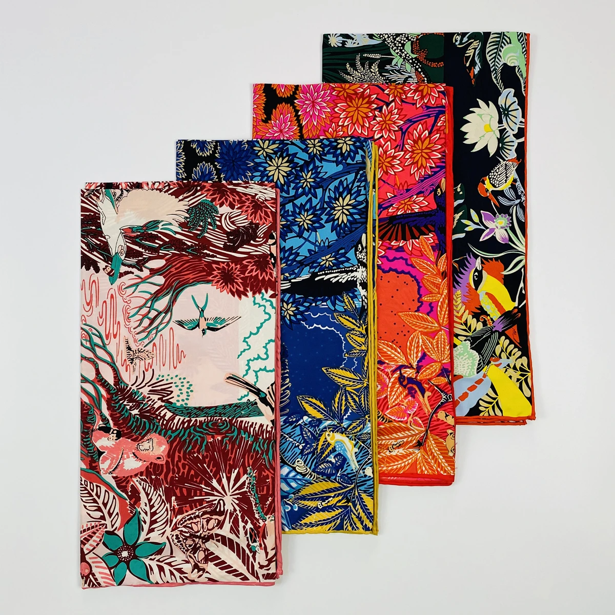 90 cm Dschungel Löwe 100% Twill Seide Quadrat Schal Frauen Schal Marke Hijab Schal Design Bandana Hand Gerollt Saum foulard Kopf Schals – Detail 5