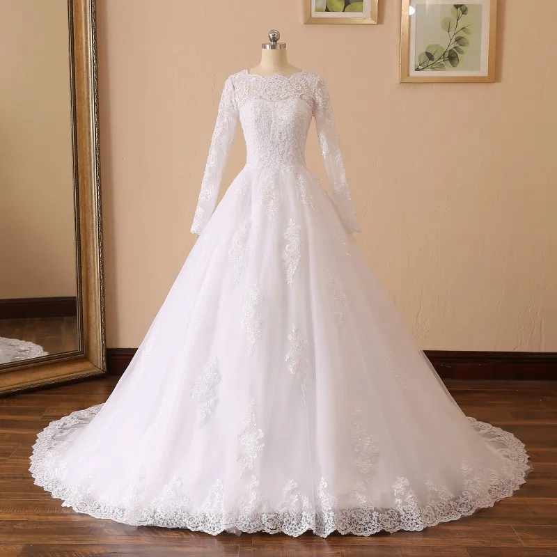 YQS011 Robe De Mariee Новое поступление свадебное платье трапециевидной формы с длинными рукавами кружевное свадебное платье с аппликацией на заказ