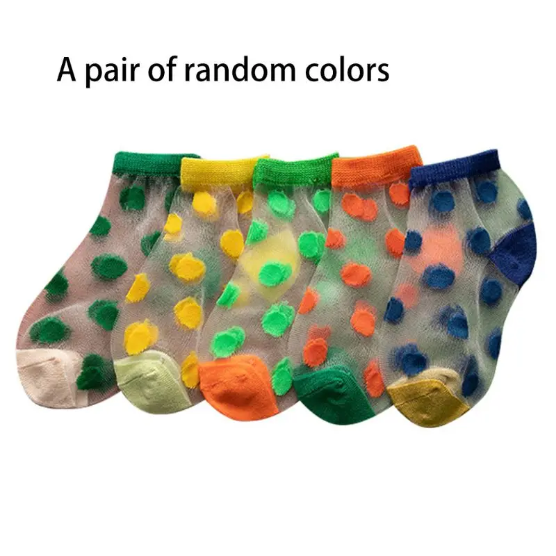 

Popular Kids Baby Crystal Fiber Crew Socks Contrast Colored Polka Dot Mesh Thin Hoisery
