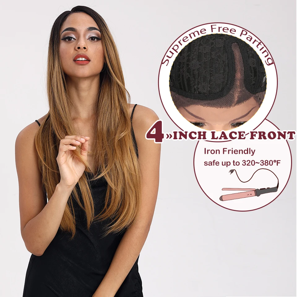 Магические прямые парики для черных женщин 28 дюймов Синтетические кружевные