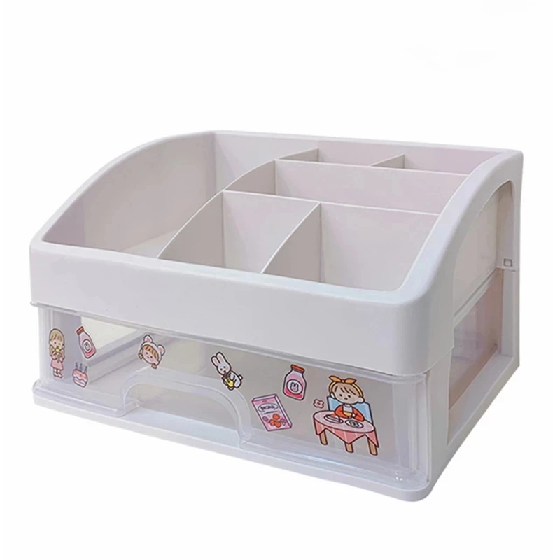 

J-Q Kawaii Large Capacity Transparent Drawer Type Desktop Organizer Desk Storage Box Pen Holder School Cute Office Stationery