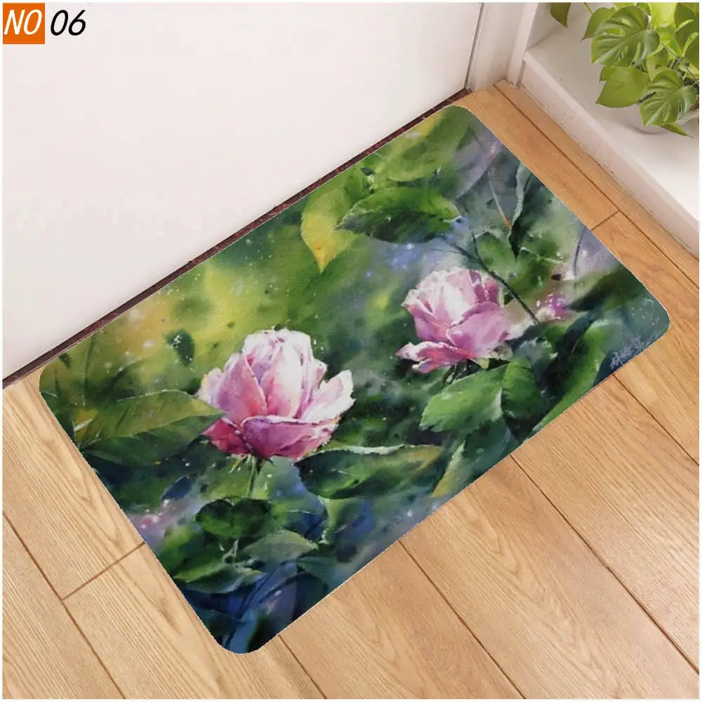 Противоскользящий коврик для ванной OIMG с цветами и растениями напольное
