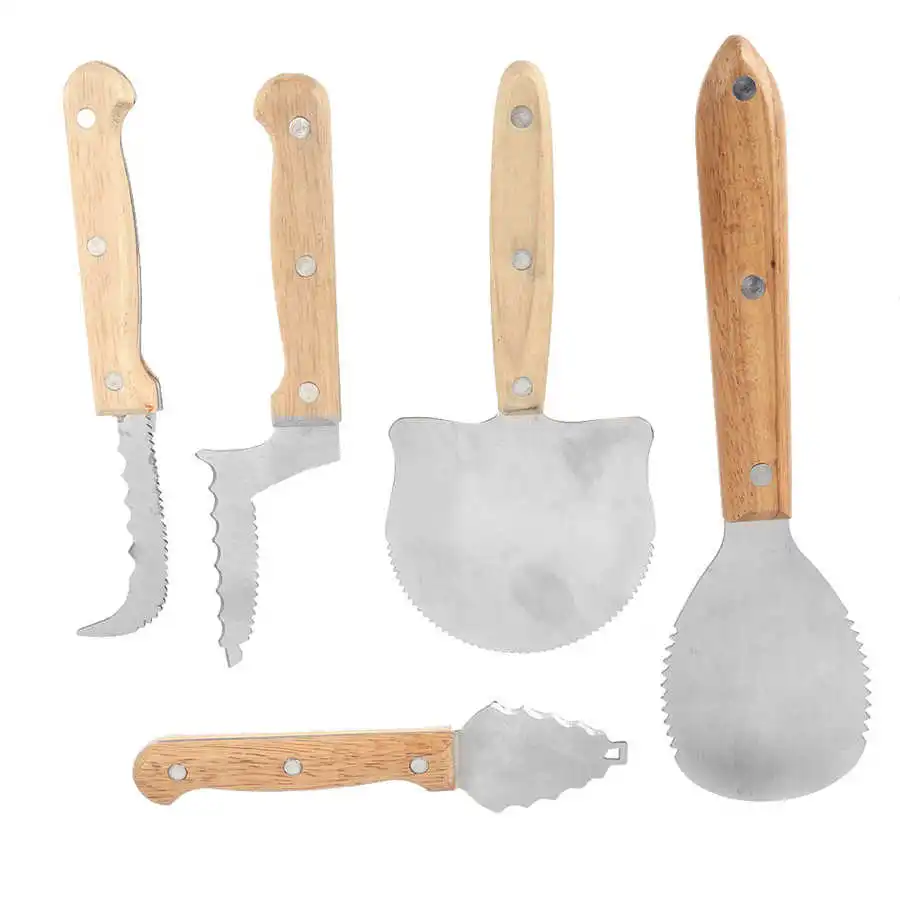 

Bonsai Pruning Tool Fruit Pruning Tools 5pcs/set Stainless Steel Hand Carving Tool Wooden Handle for Halloween Pumpkin