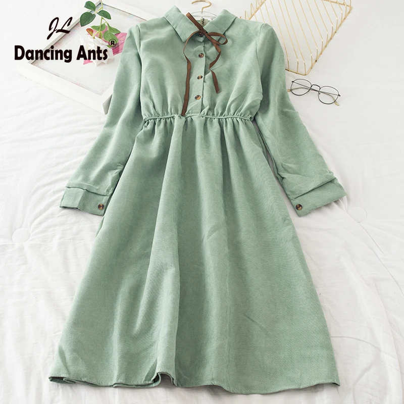 Платье женское винтажное до середины икры с высокой талией и длинным