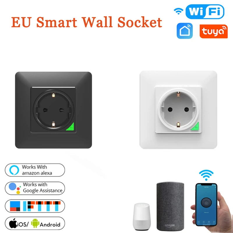 

EU Power Socket Socket For Home 16A 110-240V PC Panel 86mm*86mm Voice Control Timer Wall Socket Smart LED On/off