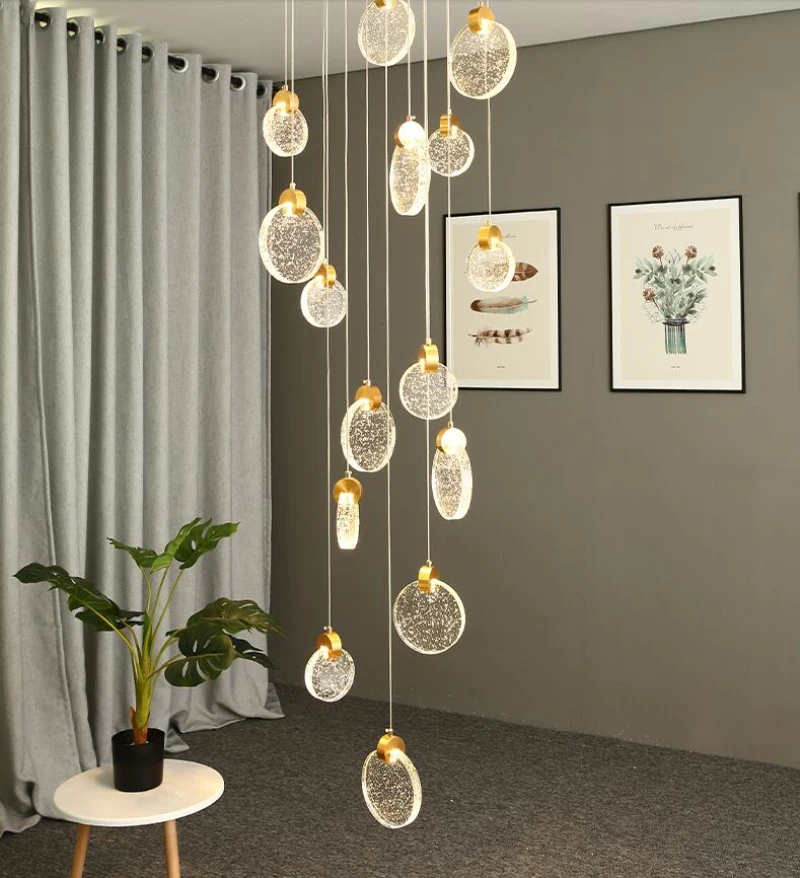 Длинная Люстра для лестницы роскошная хрустальная лампа двуспальный светильник