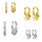 Серьги-кольца Huggie с подвесками в виде монет, изысканные серьги из серебра 925 пробы с пряжкой для ушей, Модная бижутерия для женщин, подарок на день рождения