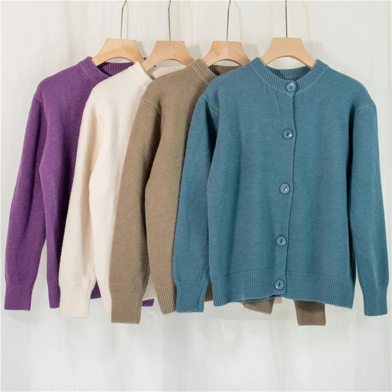 

Purple Gentle Cardigan Womens 2021 Autumn Winter O-neck Single Breasted Sweaters Korean Style Solid Tops