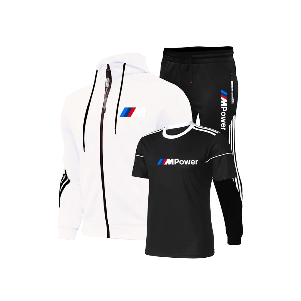 

2021 New Men's Stripe Printing Hoodie T-Shirt + Pants Suit Men Casual Suit Sportswear Zipper Jacket Spring And Summer 3Pieces