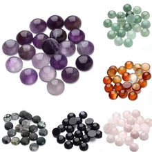 10-30pcs/lot 6/8/10/12mm Purple Amethysts Natural Stone Beads Round Loose Beads Cabochon Cameo Pendants Base Tray For Jewelry