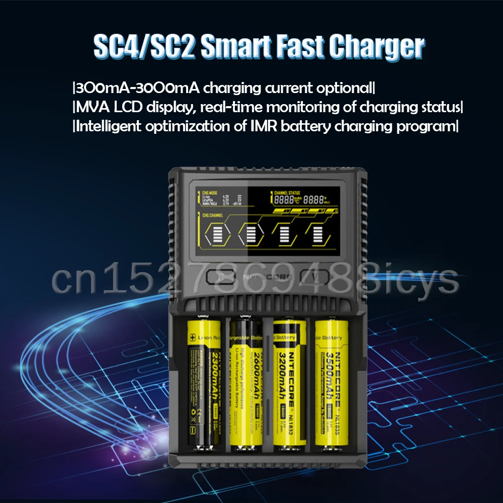 Интеллектуальное зарядное устройство Nitecore SC4 SC2 с более быстрой зарядкой четыре