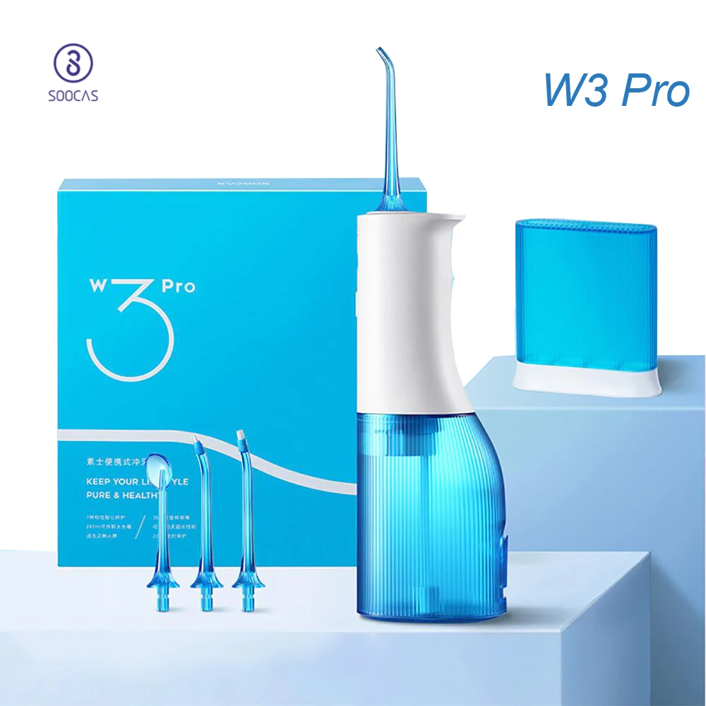 SOOCAS W3 Pro Water Flosser Teeth 4 Type Nozzle Cleaner Oral Irrigator Type-c Rechargeable Cleaner 7-modes Water Tank Removeable