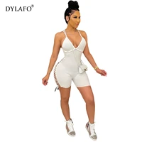women sexy v neck suspended jumpsuits sleeveless summer clothing wear sexy slim short cotton knitted bodycon bandage jumpsuit