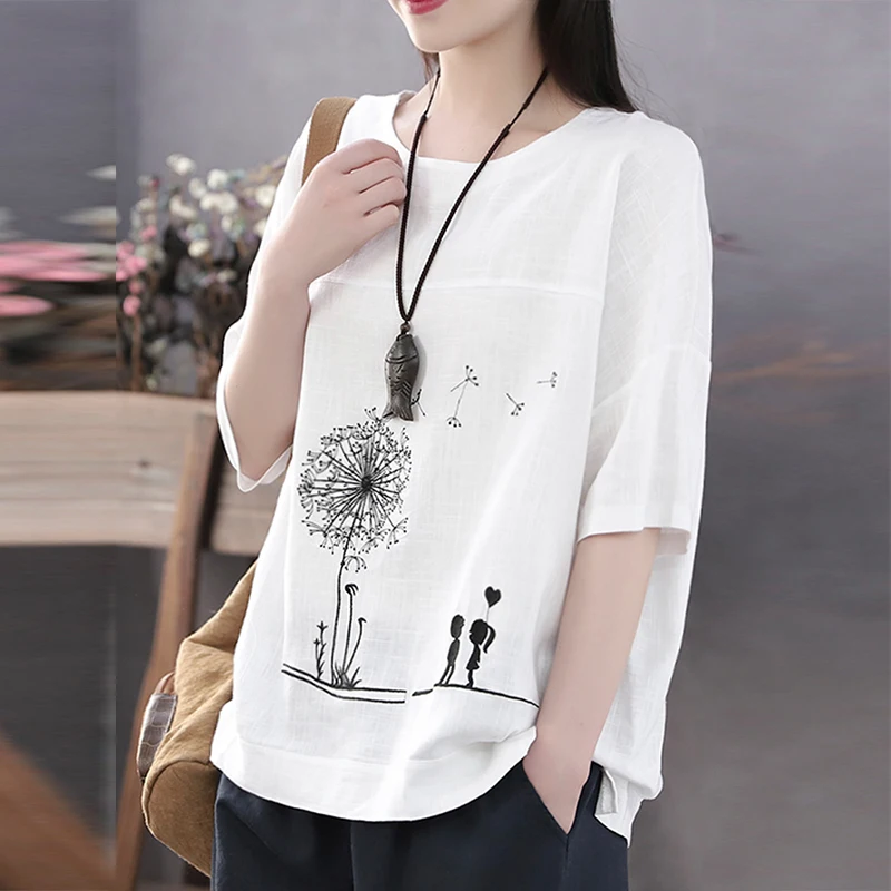 Женская блузка с цветочным принтом круглым вырезом и рукавом 2021 | одежда