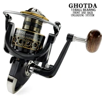 ghotda fishing coil wooden handshake 12 1bb spinning fishing reel metal spool leftright handle fishing reel wheels