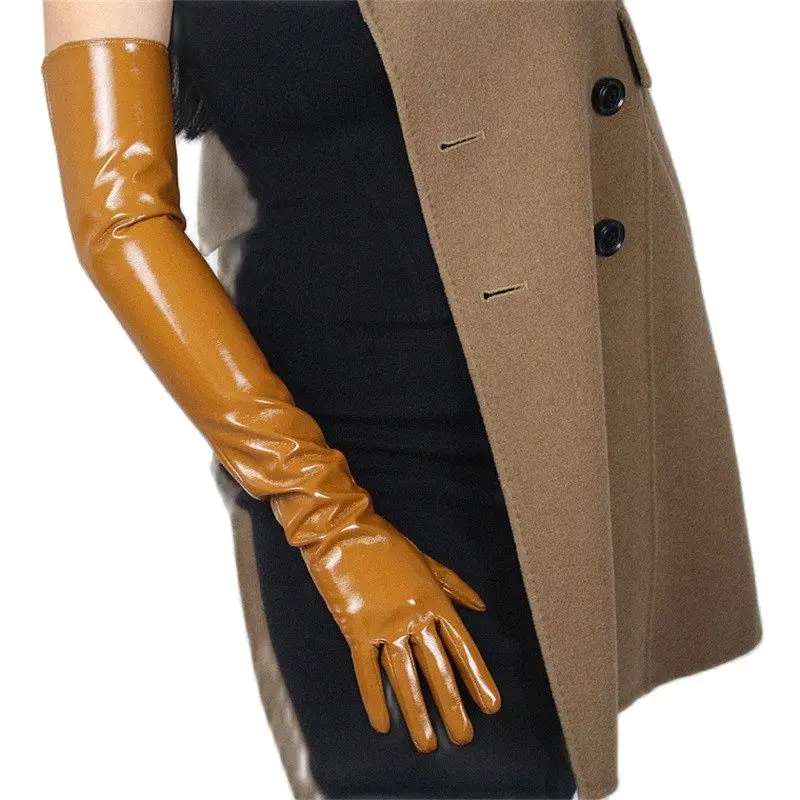 Модные женские лакированные кожаные длинные перчатки сверхдлинные кожа яркое