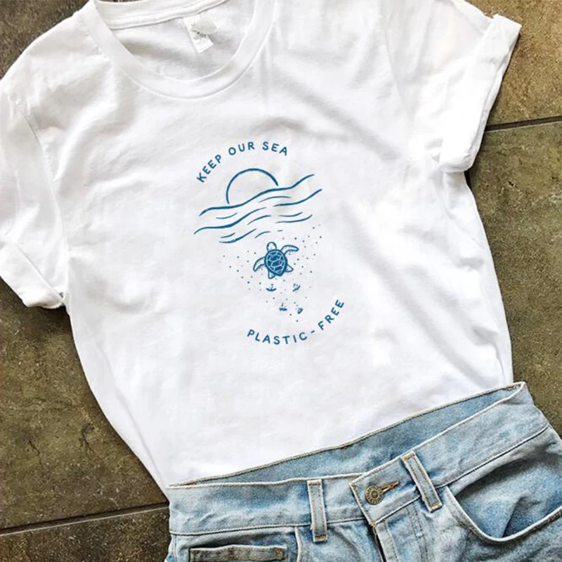 Футболка с надписью Keep Our Sea Plastic Free женская футболка графическим рисунком и