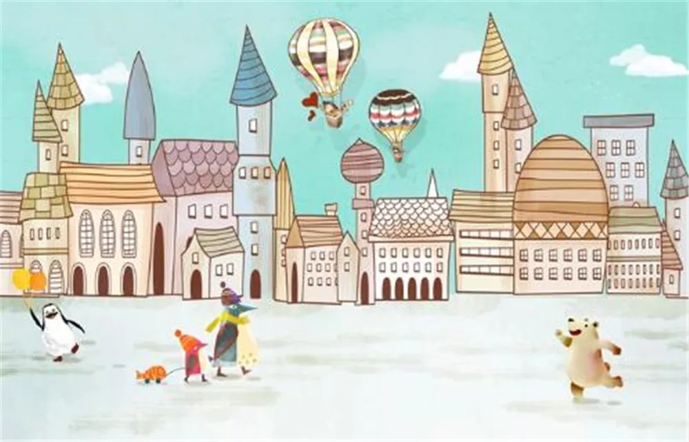 

milofi custom large wallpaper mural hand-painted cartoon creative penguin castle living room bedroom background wall