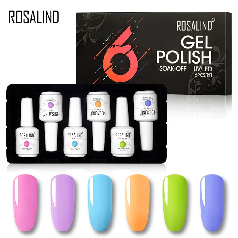 

Набор для маникюра ROSALIND, Гель-лак для ногтей, полуперманентный, с УФ-лампой, светодиодный дизайн, акриловая основа и чехол для ногтей, 6 шт./на...