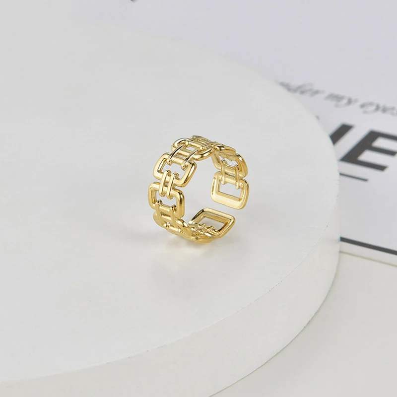 

French Simple Square Clasp Rings for Women Girl Teen Open Adjustable Titanium Steel Jewelry Dating Ring Accessories Bague Femme