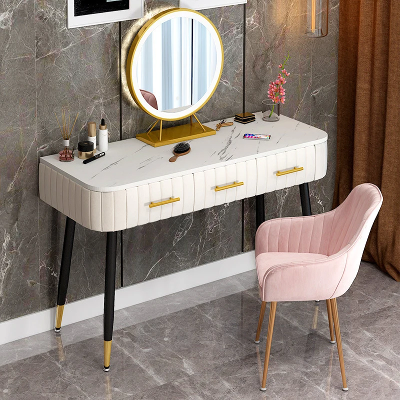 

Dressing Table Bedroom Mirror Furniture Vanity Table Marble Desktop Dressers for Bedroom Makeup Chair Set with LED Mirror