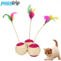 colorful feather cat toy sisal ball interactive toys for pet cat kitten games toys cat teaser ball toy cat accessories