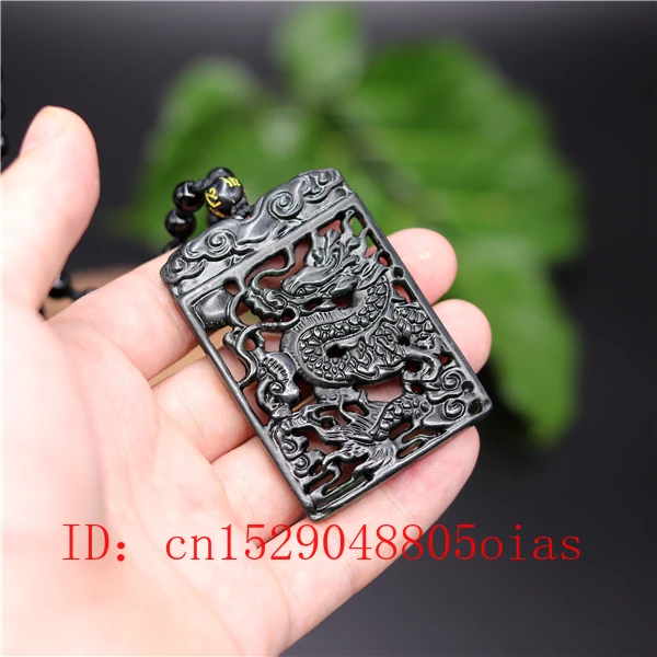 Натуральный черный зеленый китайский Нефритовый дракон кулон ожерелье