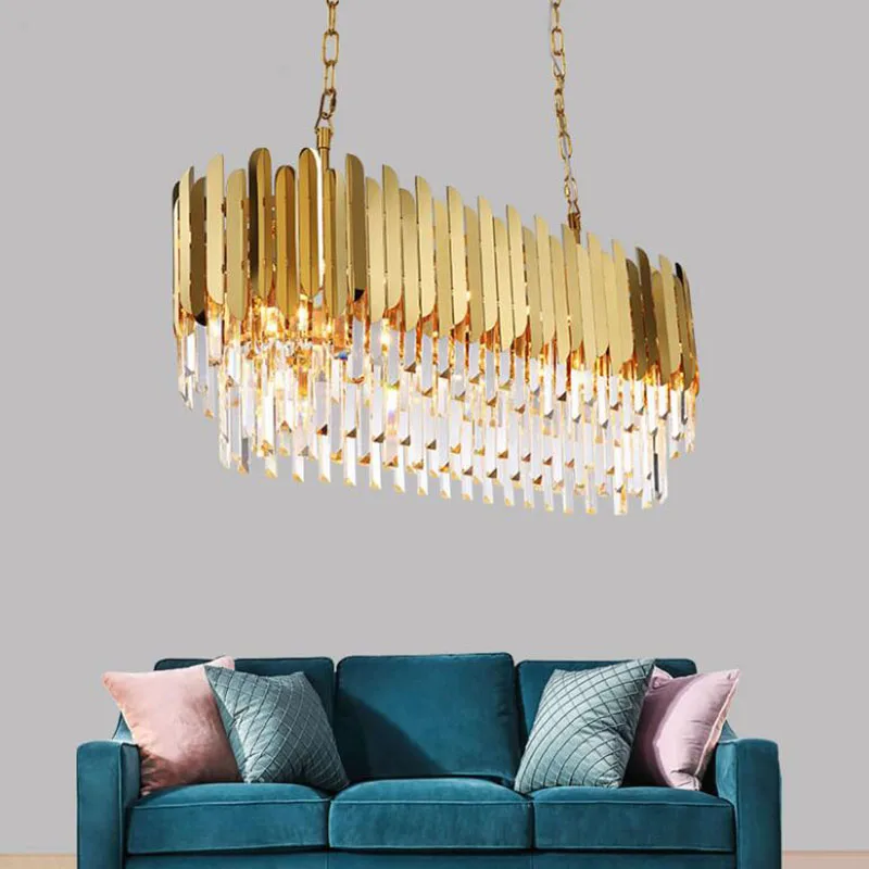 

Home Luxury Modern LED Chandeliers Rectangle Lamp Dining Room Chandeliers Stainless Steel Kitchen Gold Hanging LED Fixtures