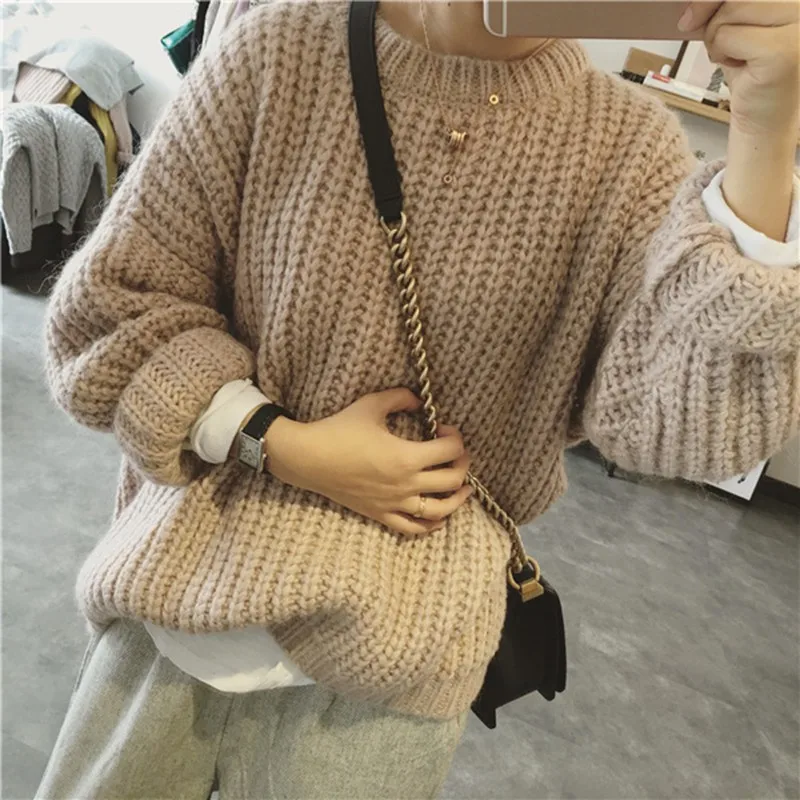 

Fashion Long Sleeve Sweater Women Autumn Winter Knitted Sweater Female Loose Kntting Pullovers