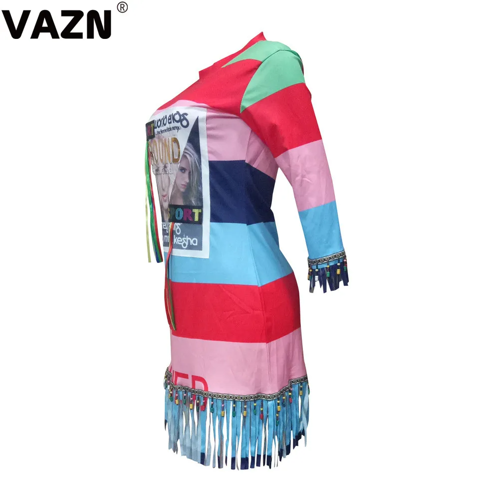 VAZN, новинка, свободный продукт, повседневное, молодежное, модное, с принтом, короткий рукав, в полоску, с принтом, женское, прямое, мини платье
