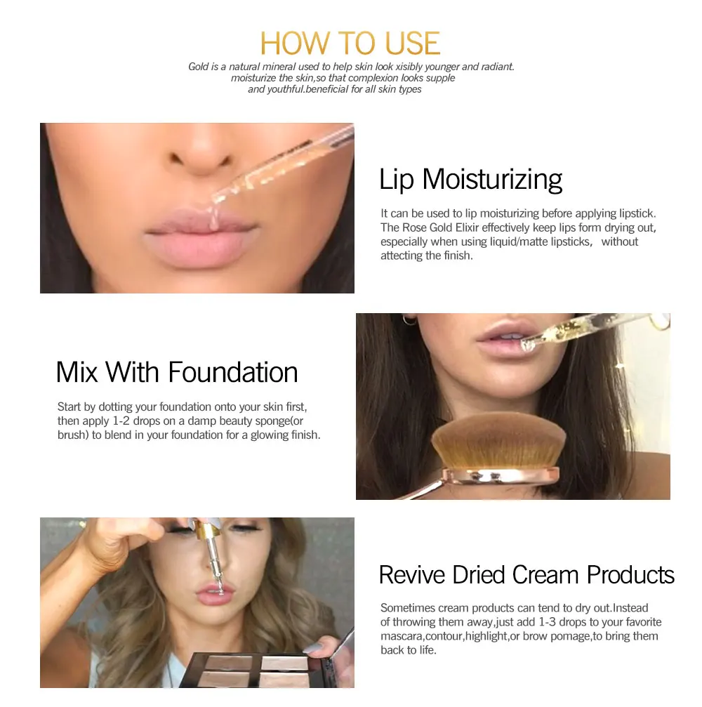 Kimuse 24K розовое золото Infused beauty Oil Elixir Кожа Макияж эфирное масло перед праймером косметика/основа Увлажняющая масло для лица