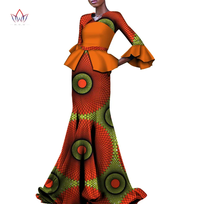 African Wax Print Dresses for Women Bazin Riche Elegent Dresses Dashiki Plus Size African Women Clothing Vestidos WY3576