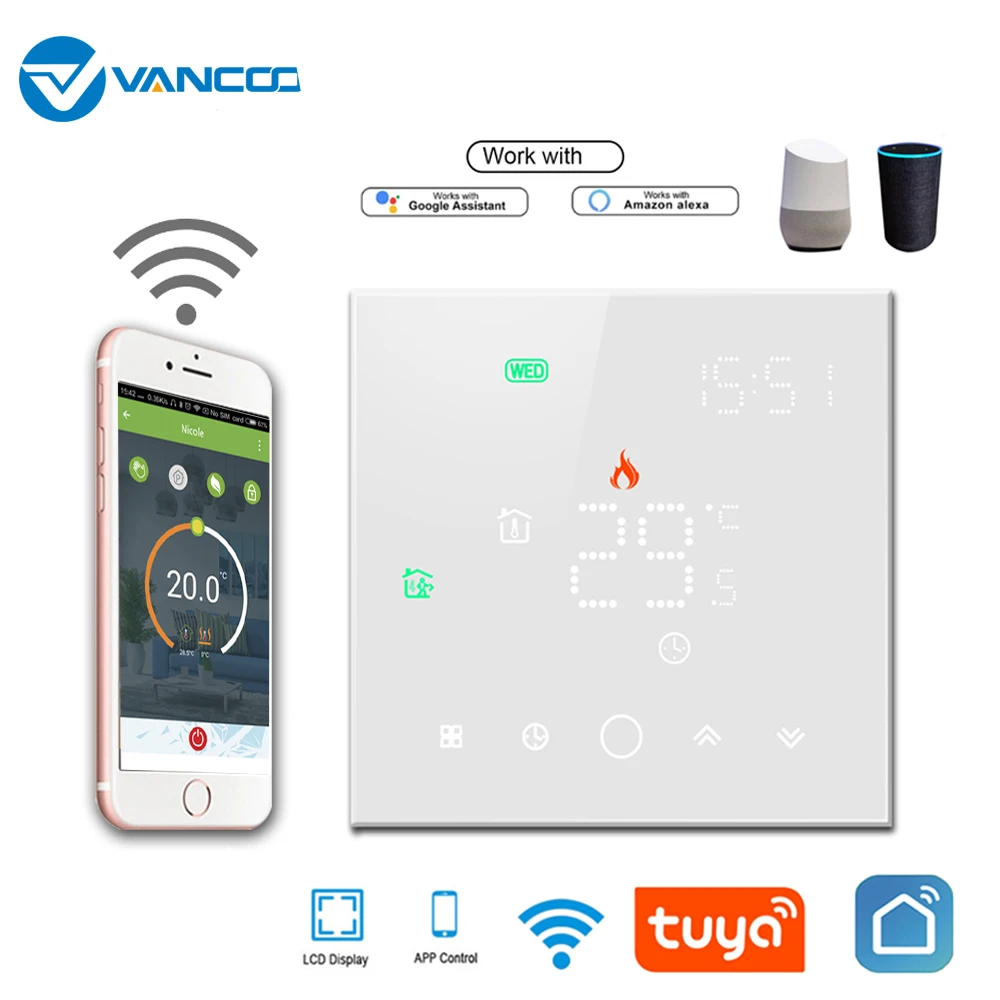 Умный термостат Vancoo Tuya, контроллер температуры Wi-Fi для электрических/водонагревательных систем, работает с Alexa Google Home от AliExpress RU&CIS NEW