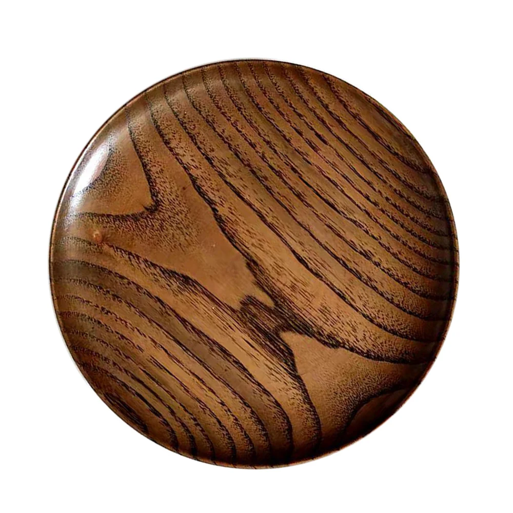 

Round Solid Wood Plate Whole Acacia Wood Fruit Dishes Wooden Saucer Cake Dessert Serving Plate Tableware