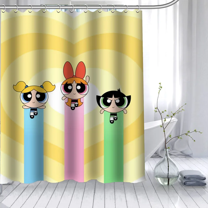 ShunQian Powerpuff девушки Перезагрузка занавеска из полиэстеровой ткани 12 крючков для ванной водонепроницаемый плесени доказательство занавес для ванной - Цвет: 9