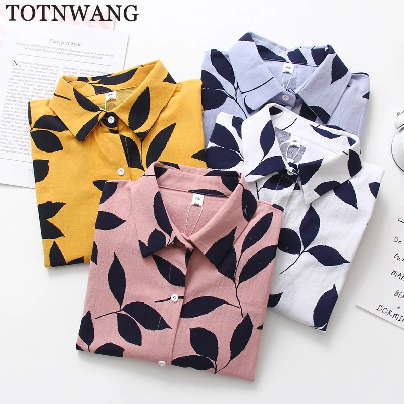 TOTNWANG Винтаж Женские топы и блузки хлопково льняные с цветочным принтом рубашка