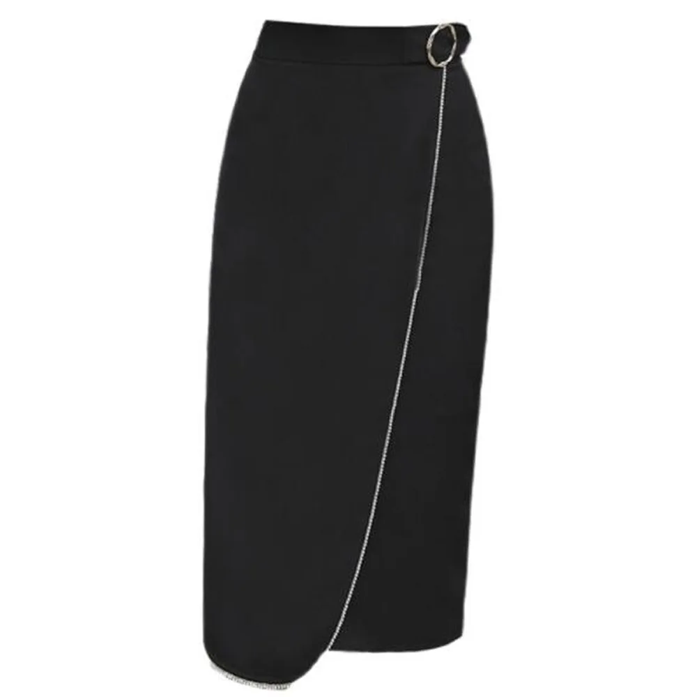 

Cultiseed Women Metal Button High Waist Elegant Formal Office Work Party Slim Hip Pencil Skirts Female Diamond Split Black Gowns