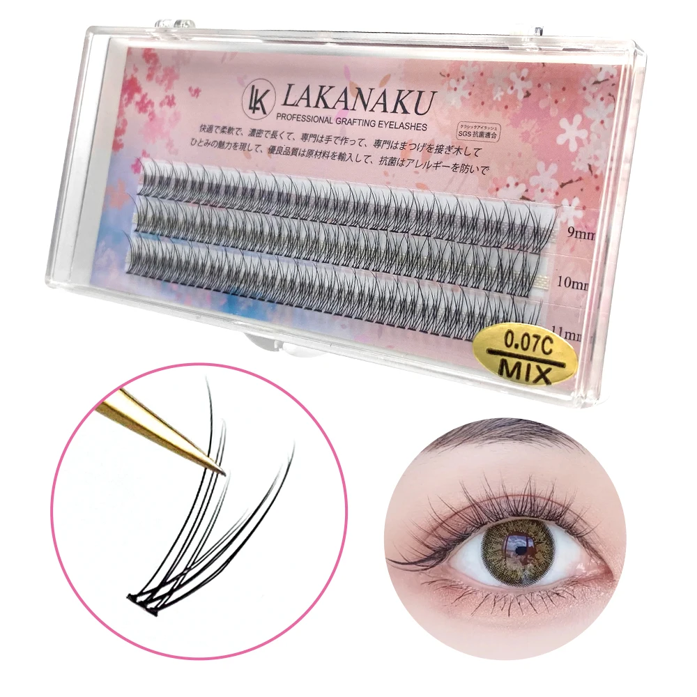 

LAKANAKU 3rows FishTail Eyelash Extension Mink Fish Tail Eyelashes 12D 8-12 mm Makeup Cilios Clusters