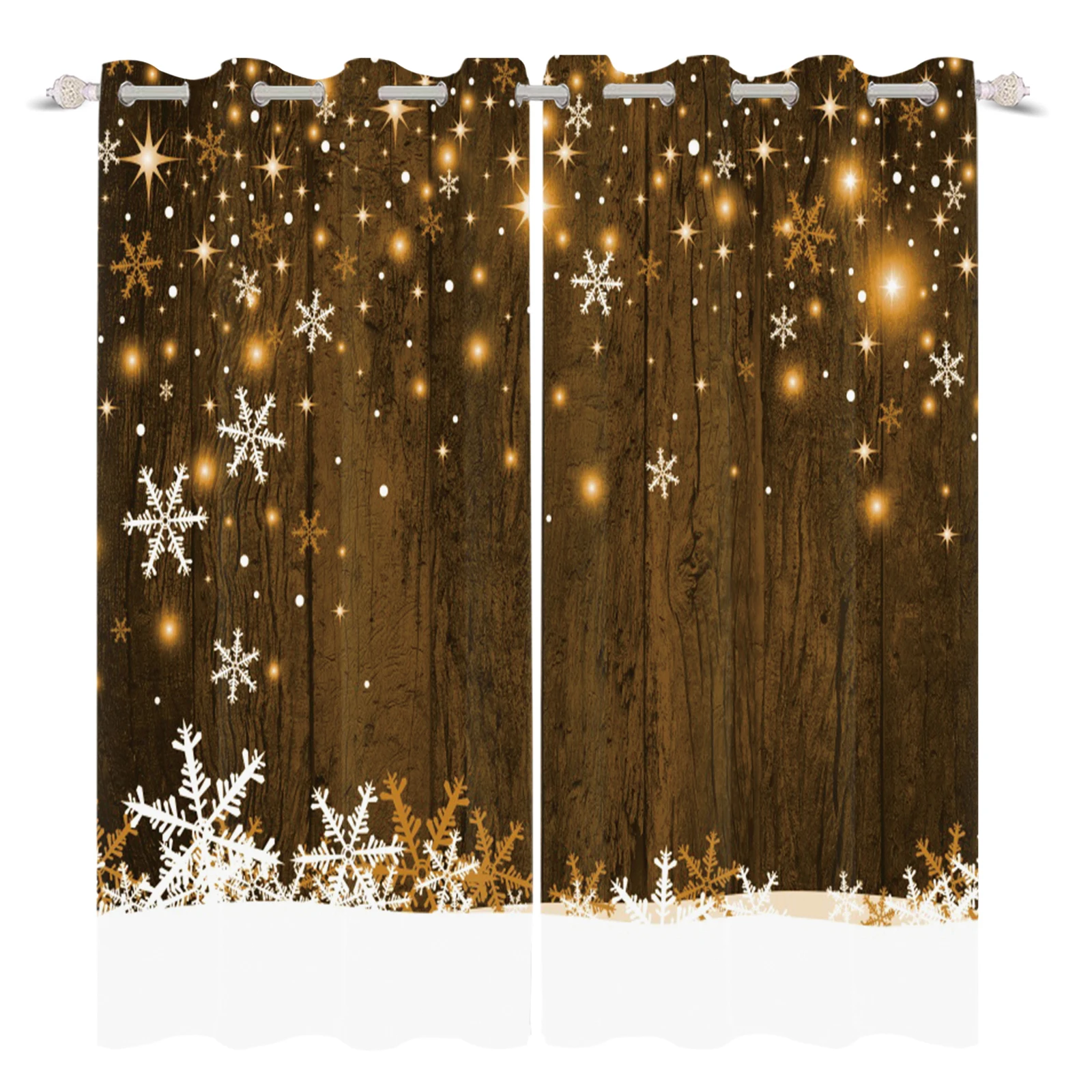 

Cartoon Window Outside Falling Snow 3D Printing Curtains Home Decor For Living Room Bedroom Perforated Blackout Drapes