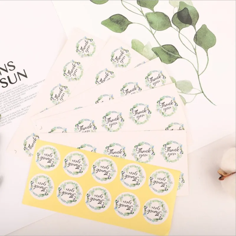 

1000pcs/lot Plant Flower White THANK YOU Gift Cake Sealing Label Stickers Adhesive Stickers Handmade Paper Stickers
