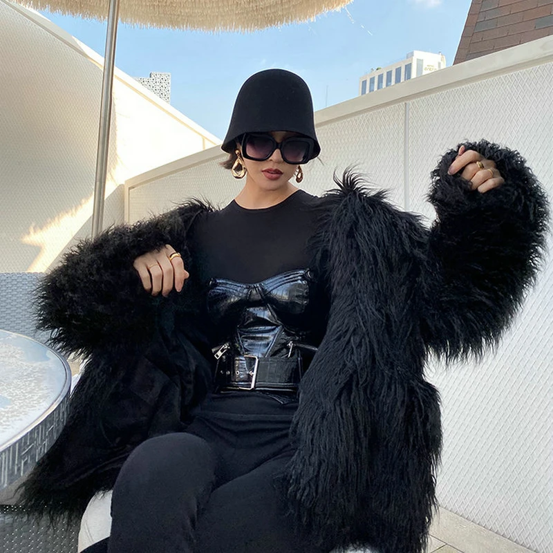 Осенне зимнее новое пальто из искусственного меха Женское средней длины