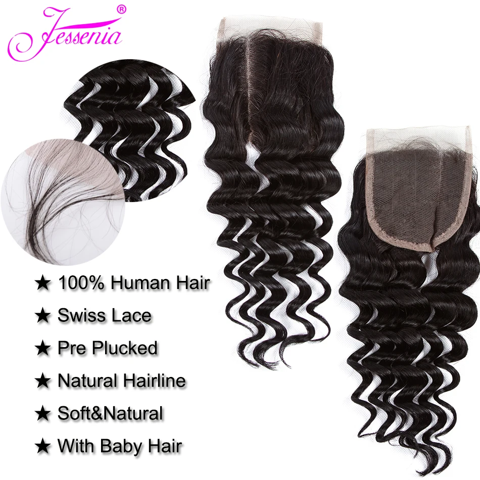 Глубокие волнистые пучки с закрытием перуанские волос человеческие волосы Remy