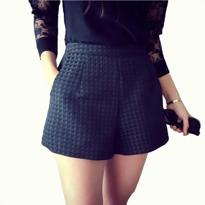 

Модные клетчатые шорты с завышенной талией, корейские повседневные женские джинсовые шорты, вязаные шорты