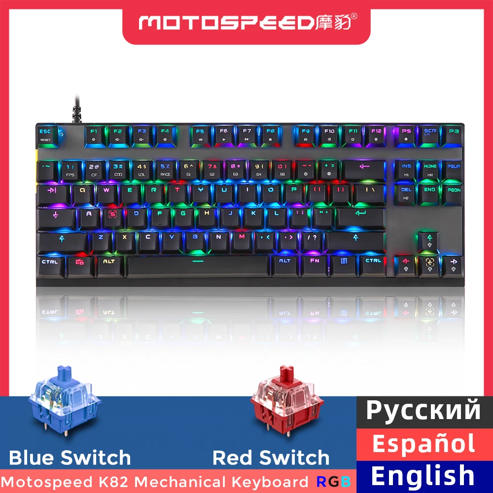 Motospeed Mechanical Gaming Keyboard 87 Key Wired Red Blue Switch RGB Backlit Anti-Ghosting For PC Computer Russian Hebrew